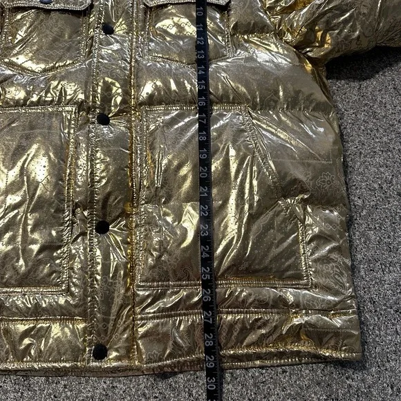 Levi's Puffer Jacket Men's L Gold Bandana Paisley Quilted Hooded X2814 $225 - Picture 13 of 14